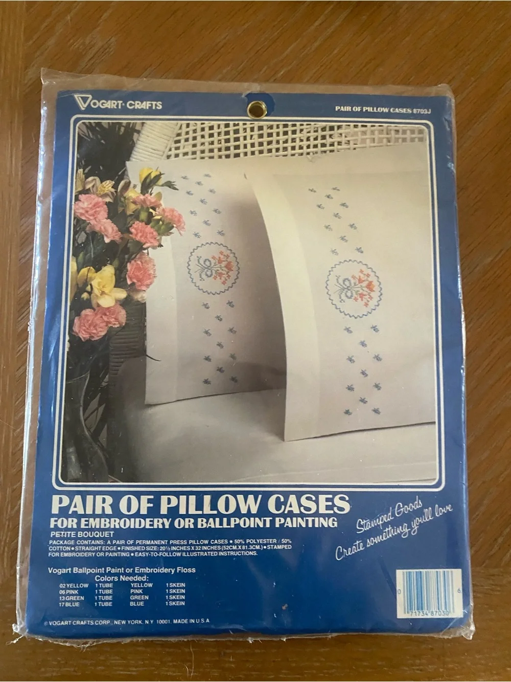 Vogart Crafts Embroidery Pillowcase Pair - White with Blue Text